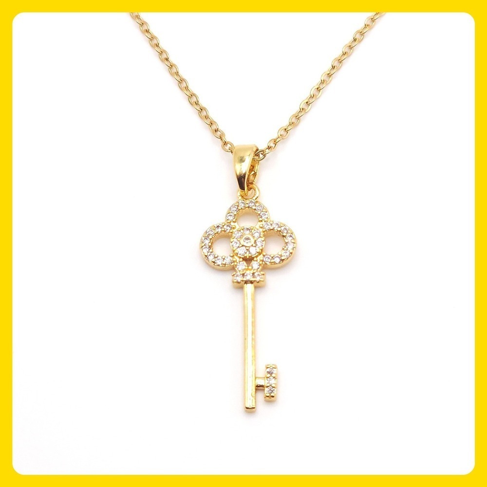 18K Gold Plated CZ Key Pendant Necklace